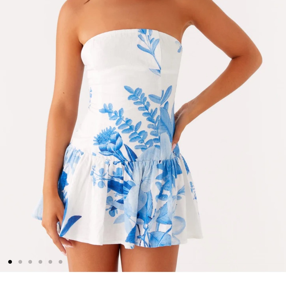 Peppermayo Blue and White Floral Mini Dress